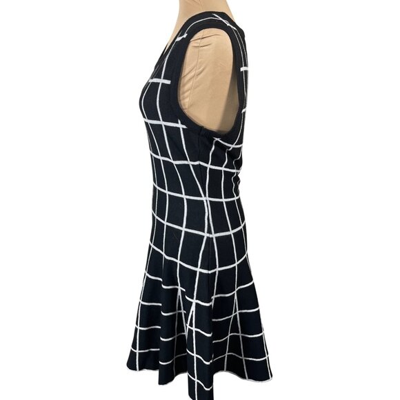 JOA Knit Skater Dress Black White Check M Medium Y2K Fit and Flare Mini - Picture 2 of 6